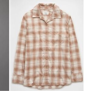 AE Oversized Plaid Flannel Shirt in Tan